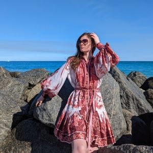 Zimmermann White and Rust-Red Mini Dress
